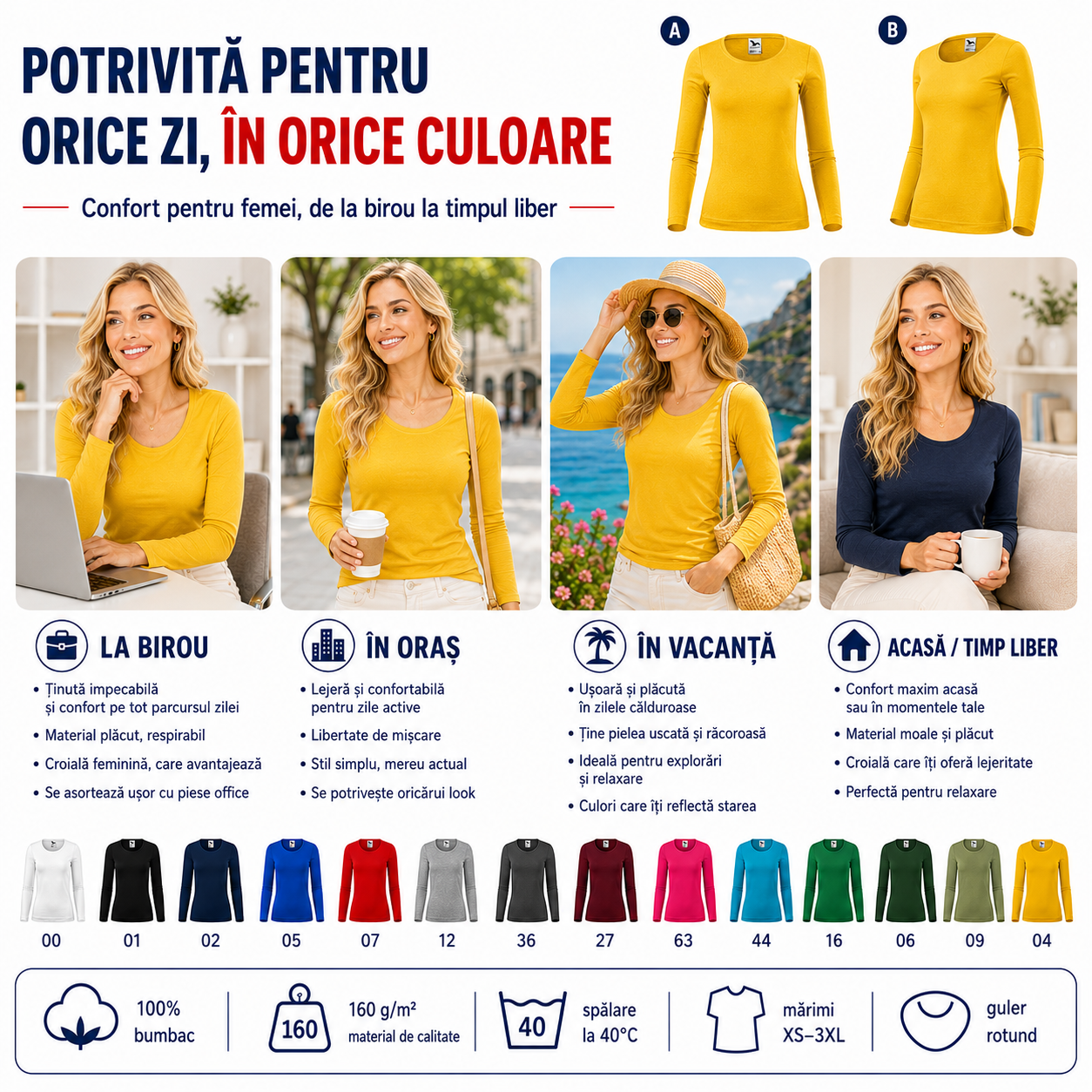 Bluză damă 169 Fit-T LS potrivită pentru birou, oraș, vacanță, acasă și timp liber